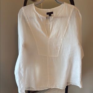 J. Crew White 3/4 Sleeve Boxy Blouse with Bib Collar 100% raime S 2X